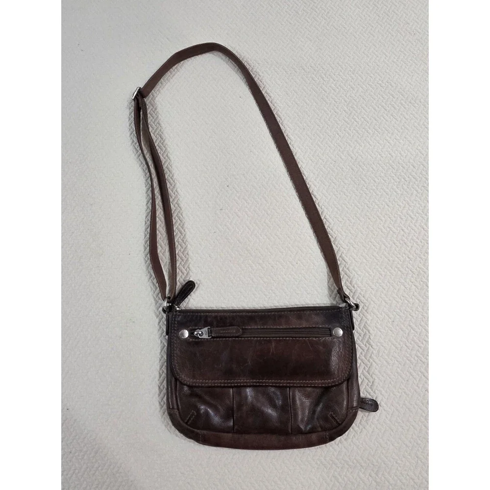 Vintage Fossil Crosstown Dark Brown Leather Crossbody Organizer Bag